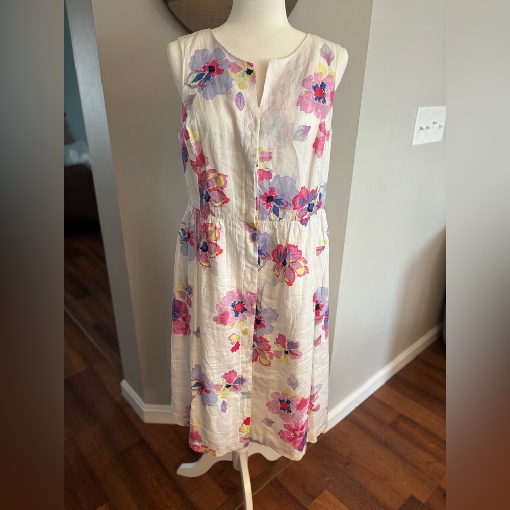 Joules Floral Midi Dress - White with Pink and Purple